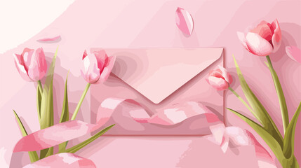 Composition with an envelope and tulips covered with