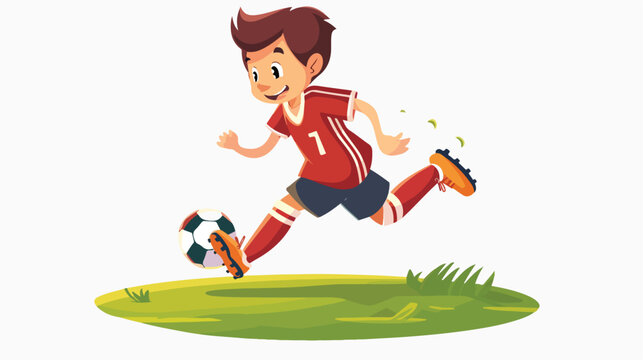 Teenage soccer player boy playing and kicking ball 