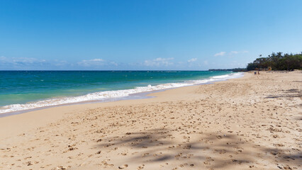 Fototapeta na wymiar Landscape view of a beautiful beach in Ho'okipa Beach Park on the island of Maui, Hawaii, USA