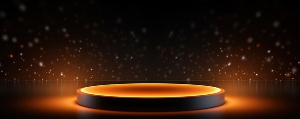 Abstract glowing light peach bokeh on a black background with empty space for product presentation, in the style of vector illustration design 