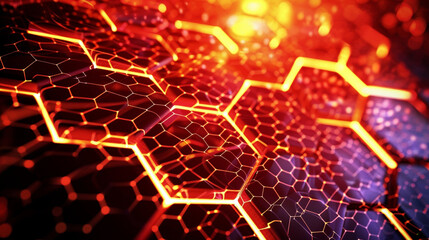 Heat map-inspired hexagons in a spectrum of reds and oranges.