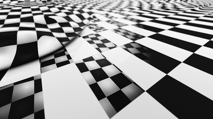 Constantly shifting grid of black and white squares, rotating off-axis for motion. - obrazy, fototapety, plakaty
