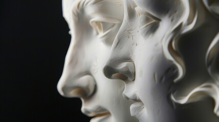 Ancient classical marble gypsum stoic, roman, greek bust, busts head sculpture against a colored background representing historical figures 