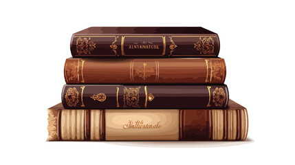 A stack of old books with leather bindings and gold - obrazy, fototapety, plakaty