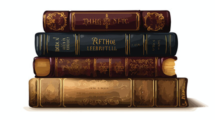 A stack of old books with leather bindings and gold - obrazy, fototapety, plakaty