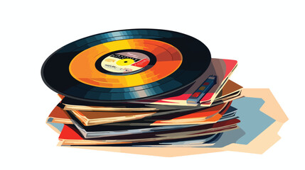 A stack of old vinyl records with labels from classic