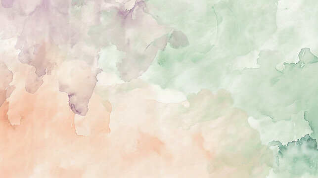 Hand-painted morning ambiance in mint and lavender watercolor with peach.