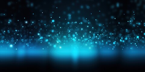 Abstract glowing light sky blue bokeh on a black background with empty space for product presentation, in the style of vector illustration design 