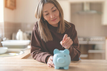 worried asian woman planning savings and expenses energy bill tax  invoice credit loan Lifestyle...