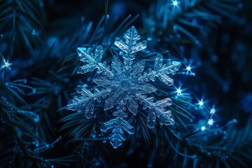 Sparkling Snowflake on a Blue Background