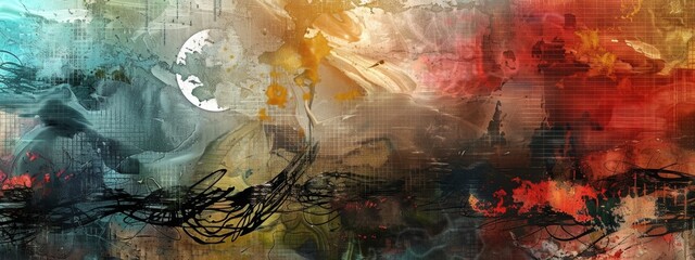 Abstract Artwork Conveying Chaos and Harmony in Urban Life
