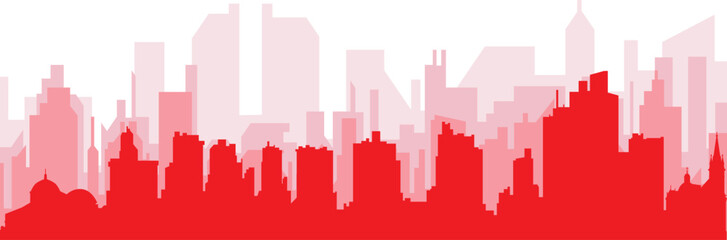 Fototapeta premium Red panoramic city skyline poster with reddish misty transparent background buildings of MANAUS, BRAZIL