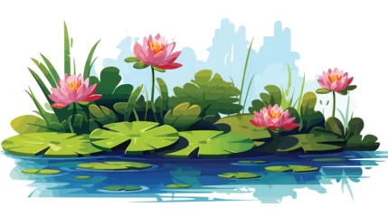 Foto op Canvas A tranquil garden pond with water lilies floating  © Jasmin
