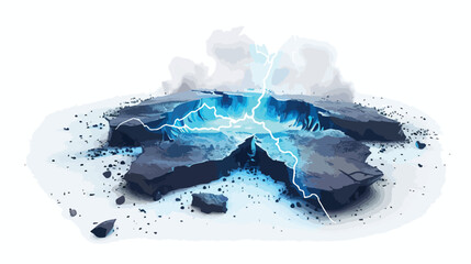 Crack ground or floor surface with blue flare glowing