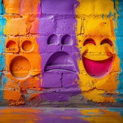 Colorful painted faces on textured backgrounds