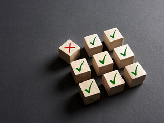 Choosing the wrong option, voting no or disapproval concept. Cross wrong symbol stands out from the...