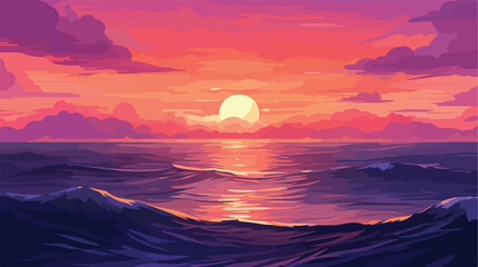 A vibrant sunset over the ocean with hues of orange 