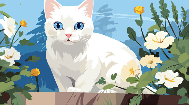 A white cat with two different colored eyes yellow an