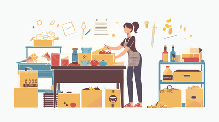 A woman who works with goods. Vector illustration