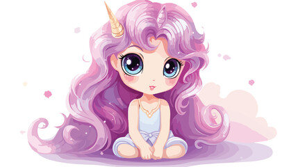 Cute baby unicorn girl princess sitting and looking 