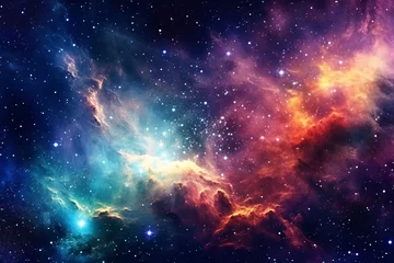 Foto op Canvas 3D rendering of beautiful universe in outer space, cosmic galaxy sci-fi space background © lin