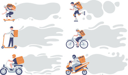 Delivery couriers or delivery men characters, flat vector illustration isolated.