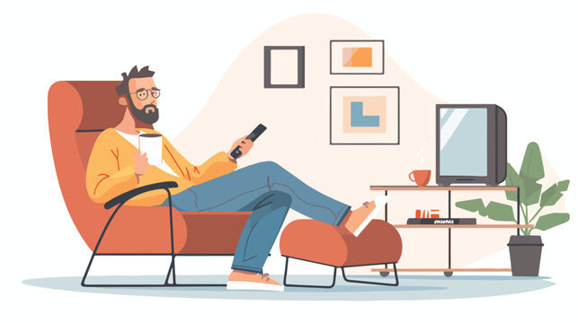 Man wearing glasses sitting on armchair watching tv sw