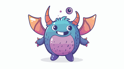 Cute candy monster with horns and wings waves 