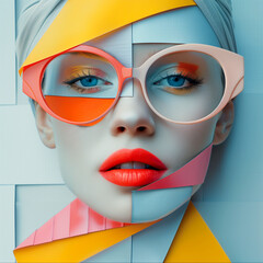 Fashion portrait of a beautiful girl with bright make-up and colorful sunglasses