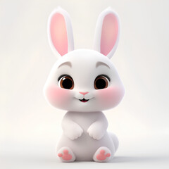 Obraz na płótnie Canvas Adorable White Cartoon Rabbit with Joyful Expression on Soft Gradient Background