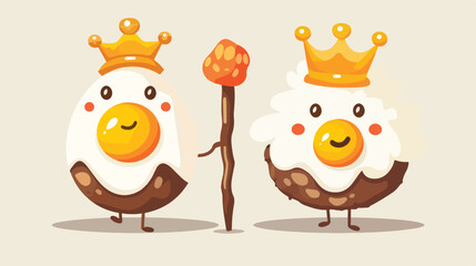 Cute cartoon fried eggs mascot as wise king with gold