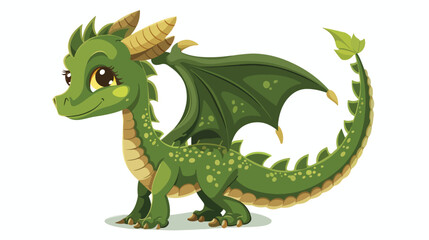 Cute cartoon green dragon isolated on a white background