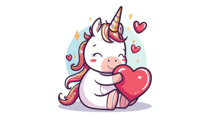 Obraz na płótnie Canvas Cute Cartoon Illustration of Unicorn Holding a Heart