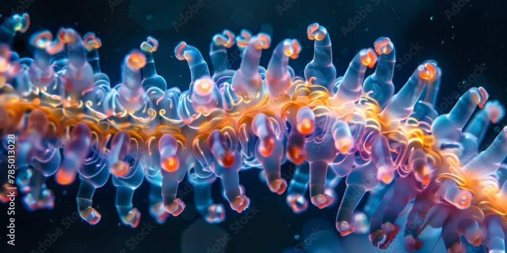 Poster a close up of a sea anemone with many tentacles. generative ai.