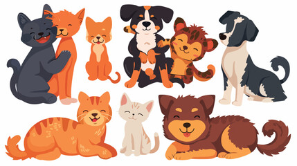 Cute cat and dog pets friends stickers set. Funny puppy