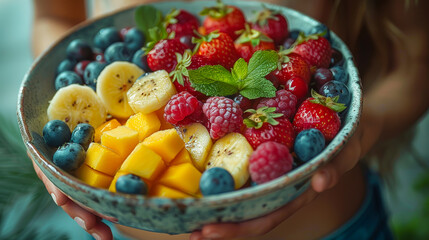 Juicy fruits in a bowl as a source of vitamins
