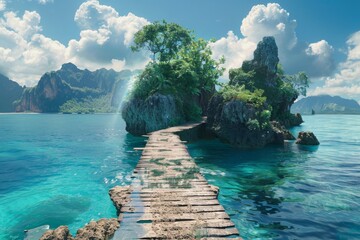 Isle of Serenity: Pathway to a Secluded Paradise - obrazy, fototapety, plakaty