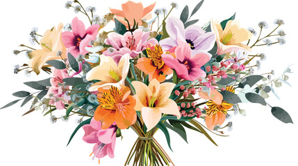 Beautiful flowers in a bouquet for congratulations vector - obrazy, fototapety, plakaty