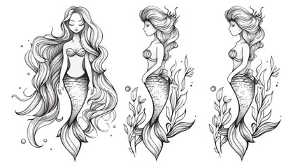 Fototapeta na wymiar Beautiful Princess Mermaid. Siren. Sea theme. vector