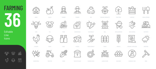 Farming Line Editable Icons set. Vector illustration in modern thin line style of agriculture related icons: farm products, animals, equipment, and more. Pictograms and infographics for mobile apps. © Vectuz