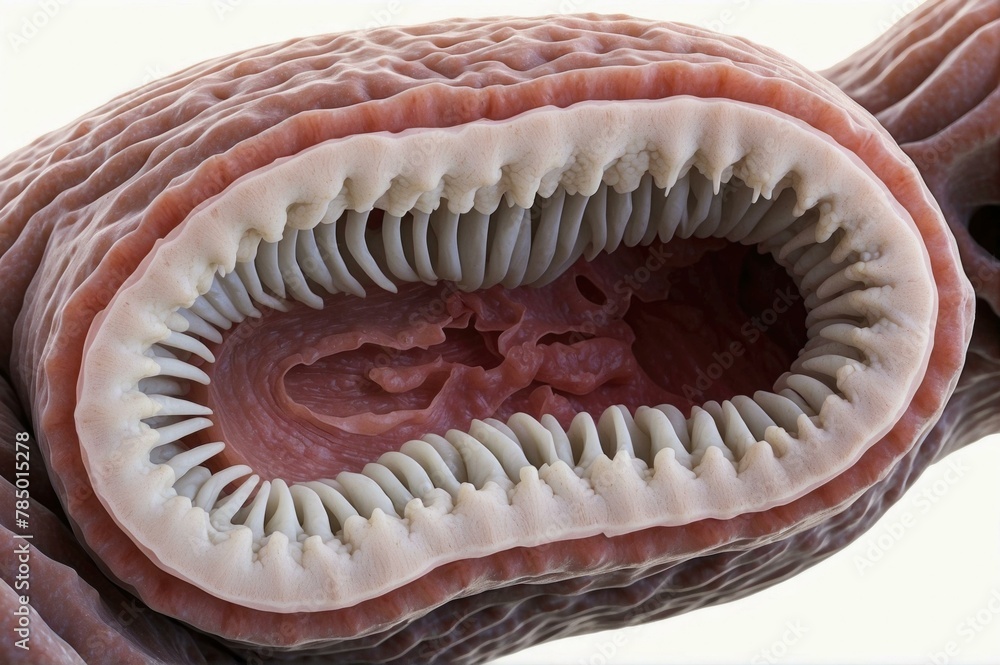 Poster a close up of a worm with its mouth open. generative ai.