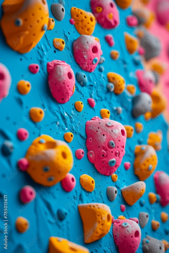 Poster Rock climbing wall background. Generative AI.