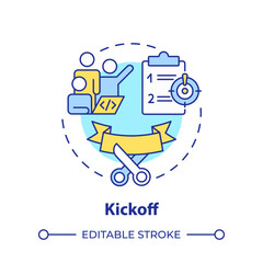 Kickoff multi color concept icon. Hackathon process structure. Team formation. Opening ceremony. Round shape line illustration. Abstract idea. Graphic design. Easy to use in promotional materials