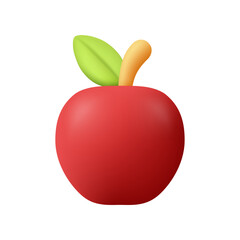 Red apple fruit. Autumn and summer concept. 3d vector icon. Cartoon minimal style.