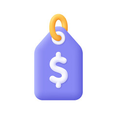 Price sale tag or badge with dollar sign. Sale, discount and commerce concept. 3d vector icon. Cartoon minimal style.