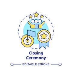 Closing ceremony multi color concept icon. Hackathon completion. Award ceremony. Winning team. Round shape line illustration. Abstract idea. Graphic design. Easy to use in promotional materials