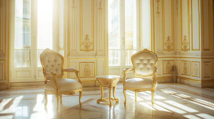 ヨーロッパアンティーク調の部屋に明るい日差し Sunshine in antique European room