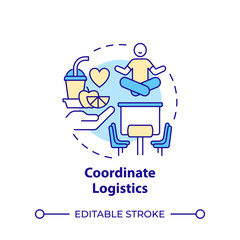 Coordinate logistics multi color concept icon. Hackathon organization. Event organization. Venue. Round shape line illustration. Abstract idea. Graphic design. Easy to use in promotional materials