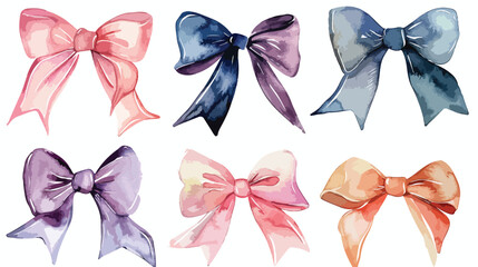 Bows watercolor isolated on white background Flat vector