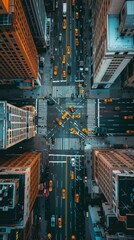 An aerial view of a city street with many cars and buildings. Generative AI. - obrazy, fototapety, plakaty